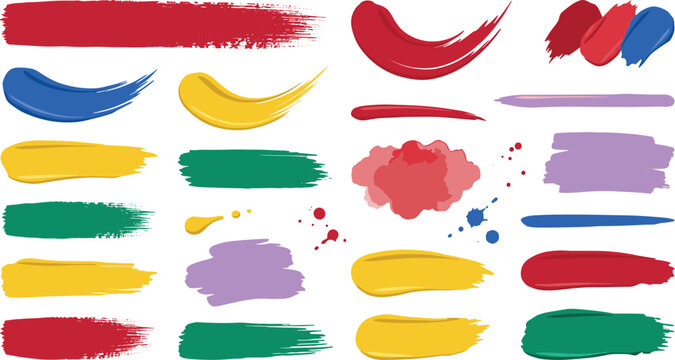 Colorful Paint Brush Stroke and Acrylic Texture Elements Set with Grungy Splatters Smears and Artistic Swatches for Creative Fine Art and Banner Designs