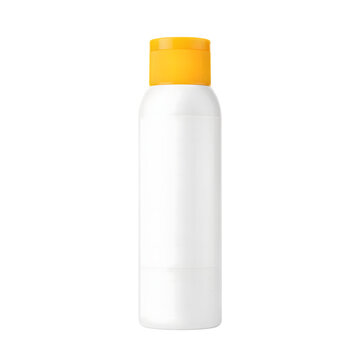 White cosmetic bottle with orange lid isolated on transparent background