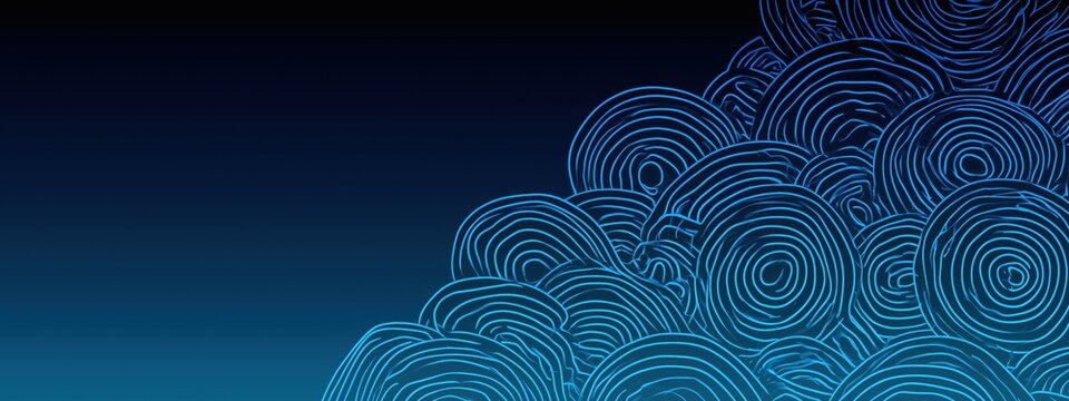 abstract design with a dark blue to light blue horizontal gradient backdrop numerous thin, bright blue lines form intricate, curvilinear patterns across the right two thirds Generative AI