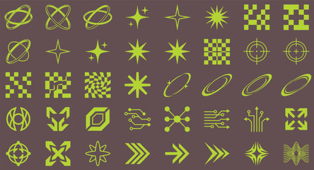 Futuristic neon yellow cyber symbols and tech elements for graphic design with sci fi high tech futuristic collection technology creative geometry minimalist computer infographic © creative zone