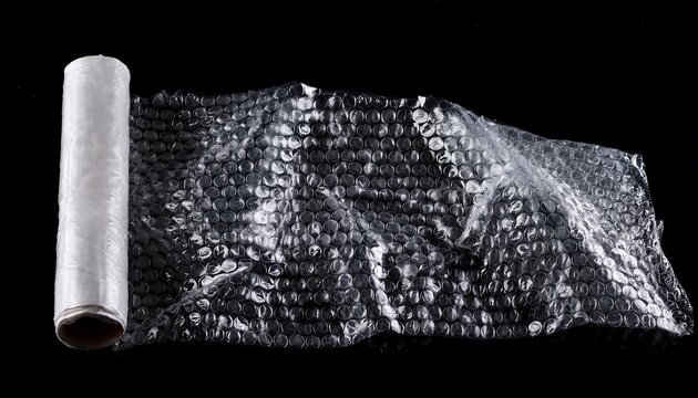 torn bubble wrap plastic packaging texture on black background