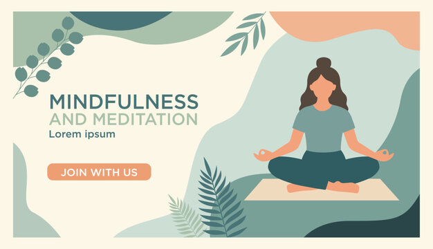 Yoga Meditation Day Banner Vector, Wellness and Mindfulness Social Media Banner Template