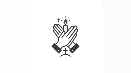 Fototapeta premium Praying Hands Candle Light Cross Faith Hope Religion Symbol Icon
