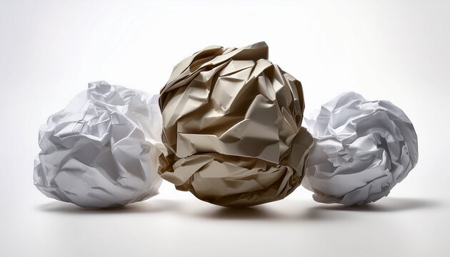 realistic crumpled paper ball isolated on white background representing discarded ideas brainstorming failures or creative process concepts in office or education themes