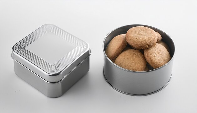 square tin cookie box metal packaging mockup isolated on white background perfect for biscuit branding premium cookie packaging and product mockups