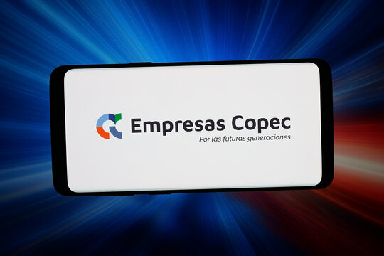 Stuttgart, Germany - 06-17-2026: In this photo illustration, the logo of Chilean company Empresas Copec S.A. is displayed on a smartphone in front of abstract background on computer screen.