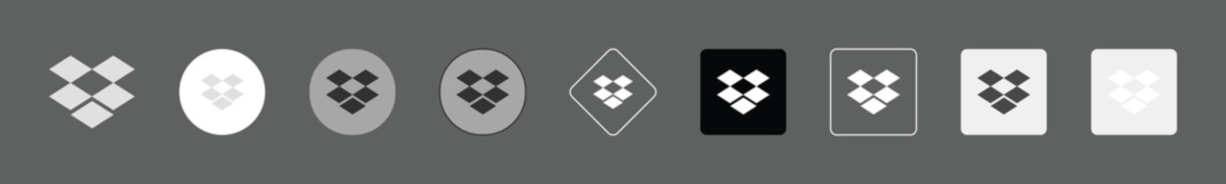 Set of dropbox logo icons in various styles and shapes