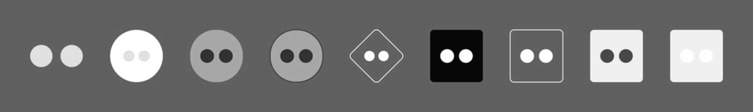 Set of flickr with two dots inside, including circles, a diamond, and squares in different styles
