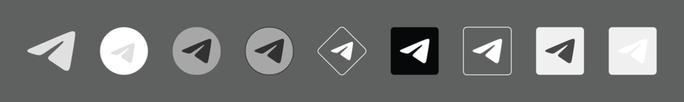 Set of telegram logo, paper plane icons, send button symbols, message icons in various styles for web and mobile interface design