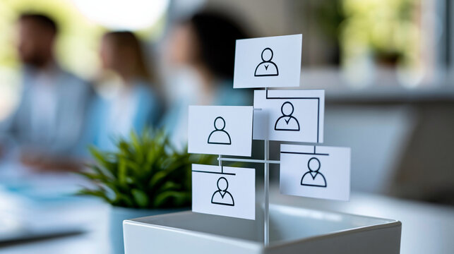Organizational chart with realigned team reporting lines to symbolize streamlined collaboration and boosted efficiency, corporate restructuring concept, organizational design