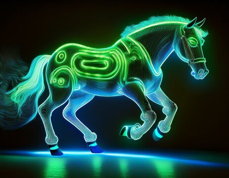 led bucking bronco sign dynamic modern neon green and blue rodeo spectacle