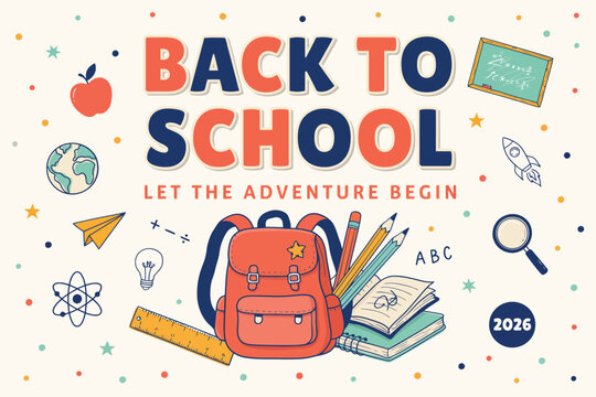 Vibrant back-to-school with red school bus, abc blocks, books, and educational back to school pencils