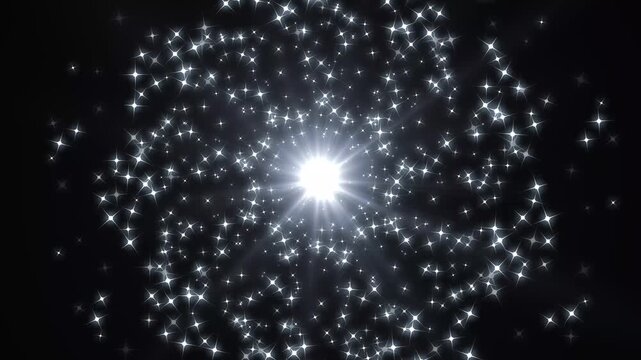 White sparkling glitter transition with abstract glowing stars twinkling on black screen, fast glowing particle trail, sparkle glitter night space shimmer sparkle glitter night space shimmer, 4k