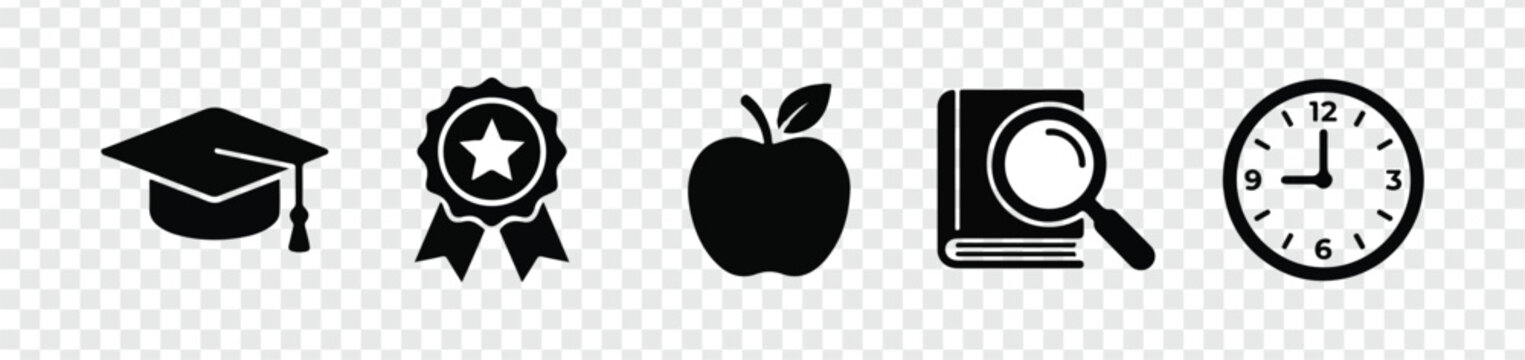 Set of academic, achievement, and time management icons