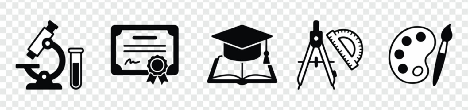 Set of education, diploma, and academic subject icons