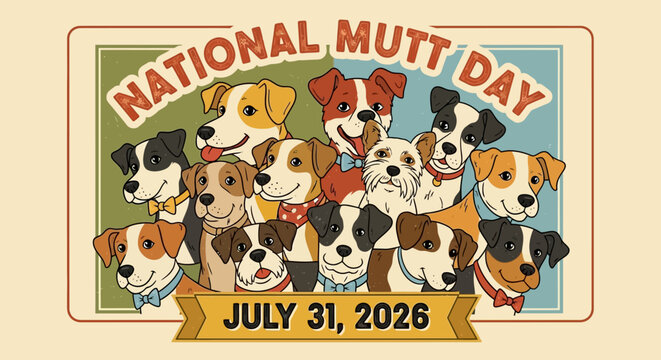 Retro vintage vector design of dogs celebrating National Mutt Day