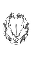 Obraz premium Minimalist line art illustration of a roasted turkey on a platter with herbs.