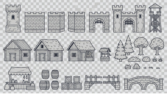 Medieval Fantasy Game Environment Asset Set &ndash; Castle, Village, Forest and Dungeon Pixel Art Style Collection