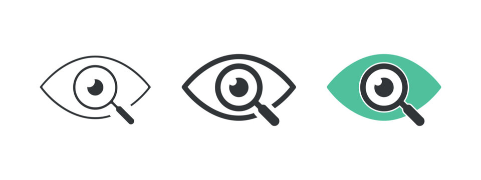 Eye With Magnifying Glass Icon Three Variations In Style