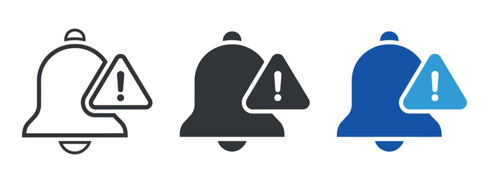 Alarm Bell Icon Set In Line Silhouette And Blue Styles