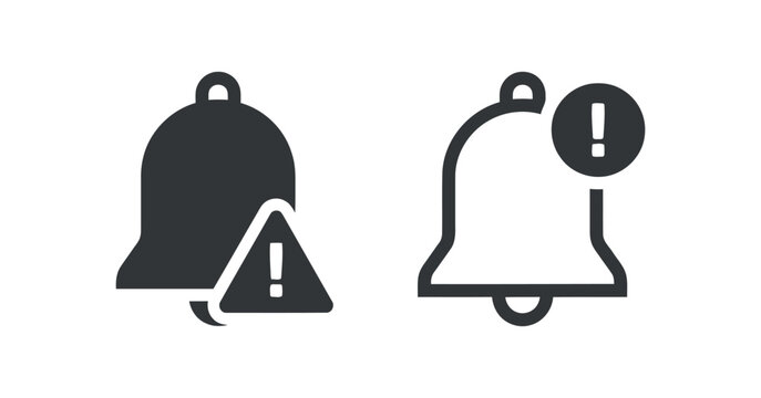 Notification Bell Icon With Exclamation Point Flat Silhouette Style