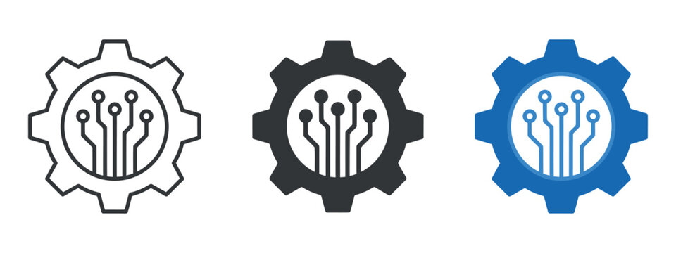Gear Icon With Circuitry Flat Vector Illustration