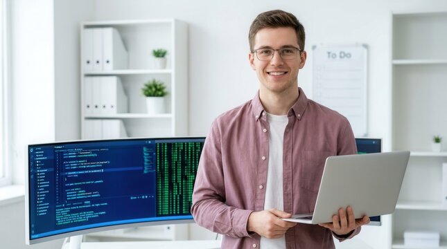 Portrait of a male programmer in a modern office