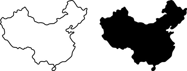Map of china silhouette and outline isolated on white background © mohammad