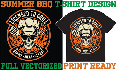 Naklejka premium Licensed to grill skull t-shirt graphic for summer bbq with licensed, barbecue