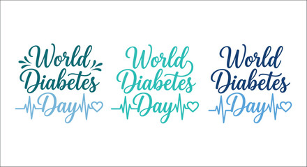 World diabetes day typographic design with heart pulse line vector illustration on a white background awareness diabetic health medical typography graphic calligraphy hand lettering font © vector desgins 