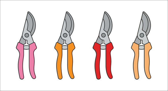 Pruning shears in various colors vector illustration on a white background gardening secateurs hand pruners floral snips plant cutters horticulture tools garden equipment branch clippers