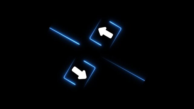 Arrow icons in contrast on Glowing neon moving towards opposite directions. Competition, diversity, opposition or confrontation concept.4k motion graphics video animation