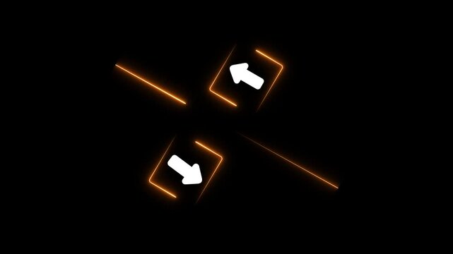 Arrow icons in contrast on Glowing neon moving towards opposite directions. Competition, diversity, opposition or confrontation concept.4k motion graphics video animation
