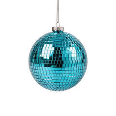 Obraz premium Blue mirrored disco ball ornament on white transparent background