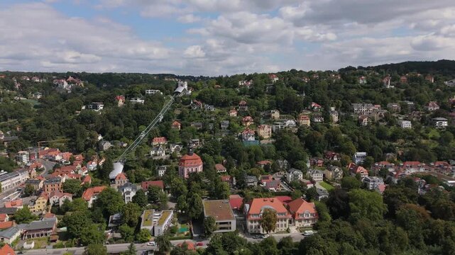 Loschwitz Town lookout with Schwebebahn and TV Tower Aerial Dresden
