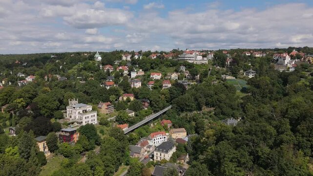Dresden Suspension Railway Schwebebahn Line Aerial over Loschwitz Villas