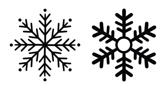 Two snowflake silhouettes display intricate dendritic patterns against a white background silhouette snowflakes snow crystal ice winter frost