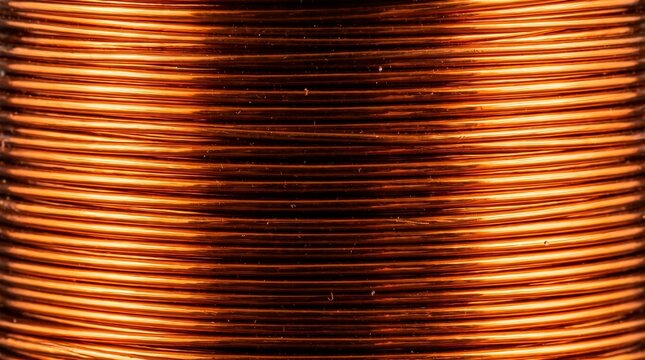 Tightly wound copper wire electromagnet coil macro texture
