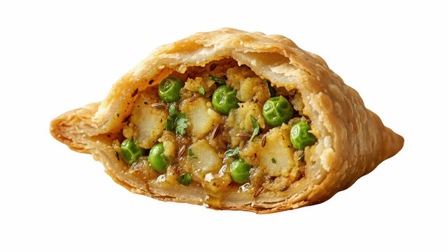 Savory samosa with peas and potatoes isolated on transparent background