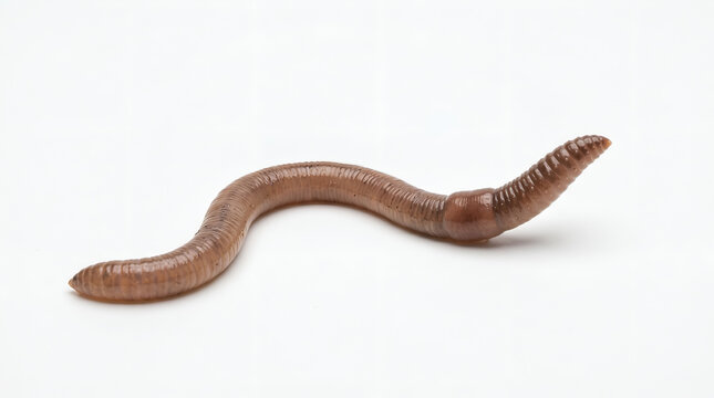 Earthworm crawling isolated on a solid white background macro shot