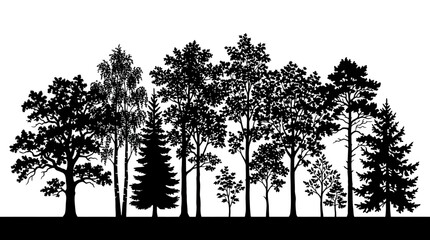 Forest Tree Silhouette Against White Background Black And White Design © Creator Rima Akter