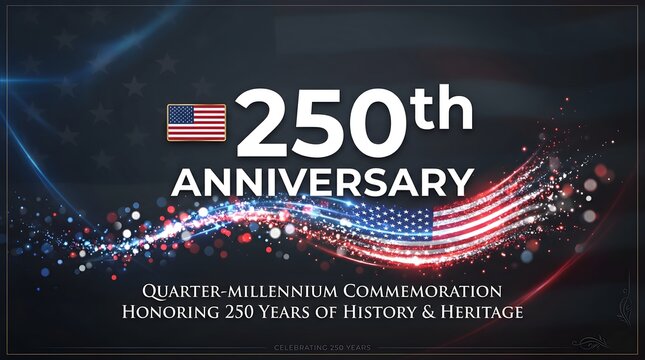 Patriotic 250th Anniversary Quarter-Millennium Commemoration, American Flag Heritage Banner, Honoring 250 Years of History with Sparkling Particles