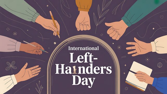 International left handers day celebration with group hands