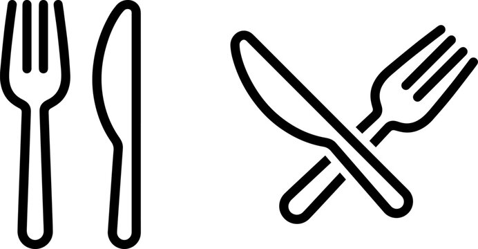 Fork and knife icons set, cutlery symbols for restaurant menu
