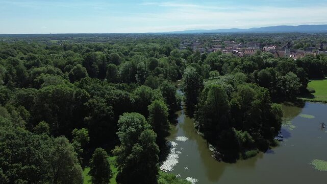 Pszczyna, Silesia Drone flight over park and city