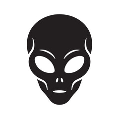 Black silhouette of an alien head icon with extraterrestrial creature silhouette character mysterious © Rayhan