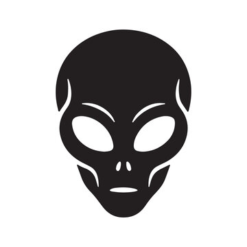 Black silhouette of an alien head icon with extraterrestrial creature silhouette character mysterious