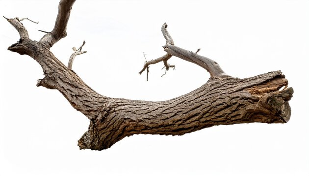 dead tree branches with cracked bark isolated on white background