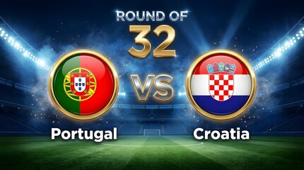 Portugal vs croatia round of 32 soccer match graphic on stadium background © Your Best Choice
