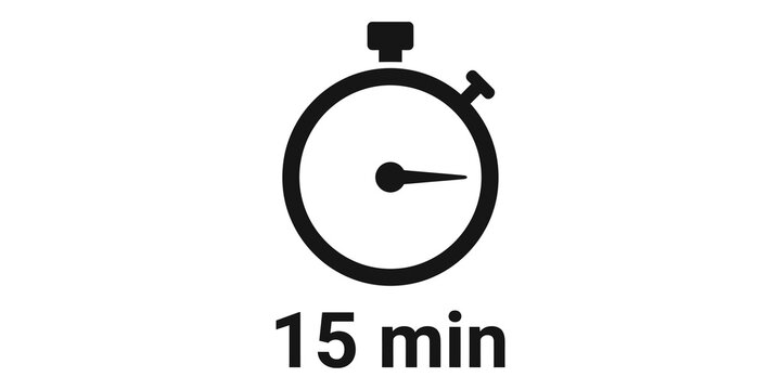 Stopwatch timer icon showing 15 minutes on transparent background